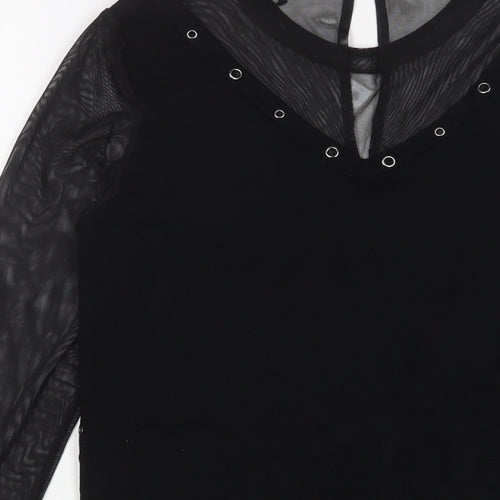 Julien Macdonald Womens Black Polyester Basic Blouse Size 12 Crew Neck