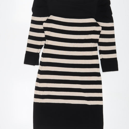 Coast Womens Black Striped Viscose Jumper Dress Size 10 Boat Neck Pullover