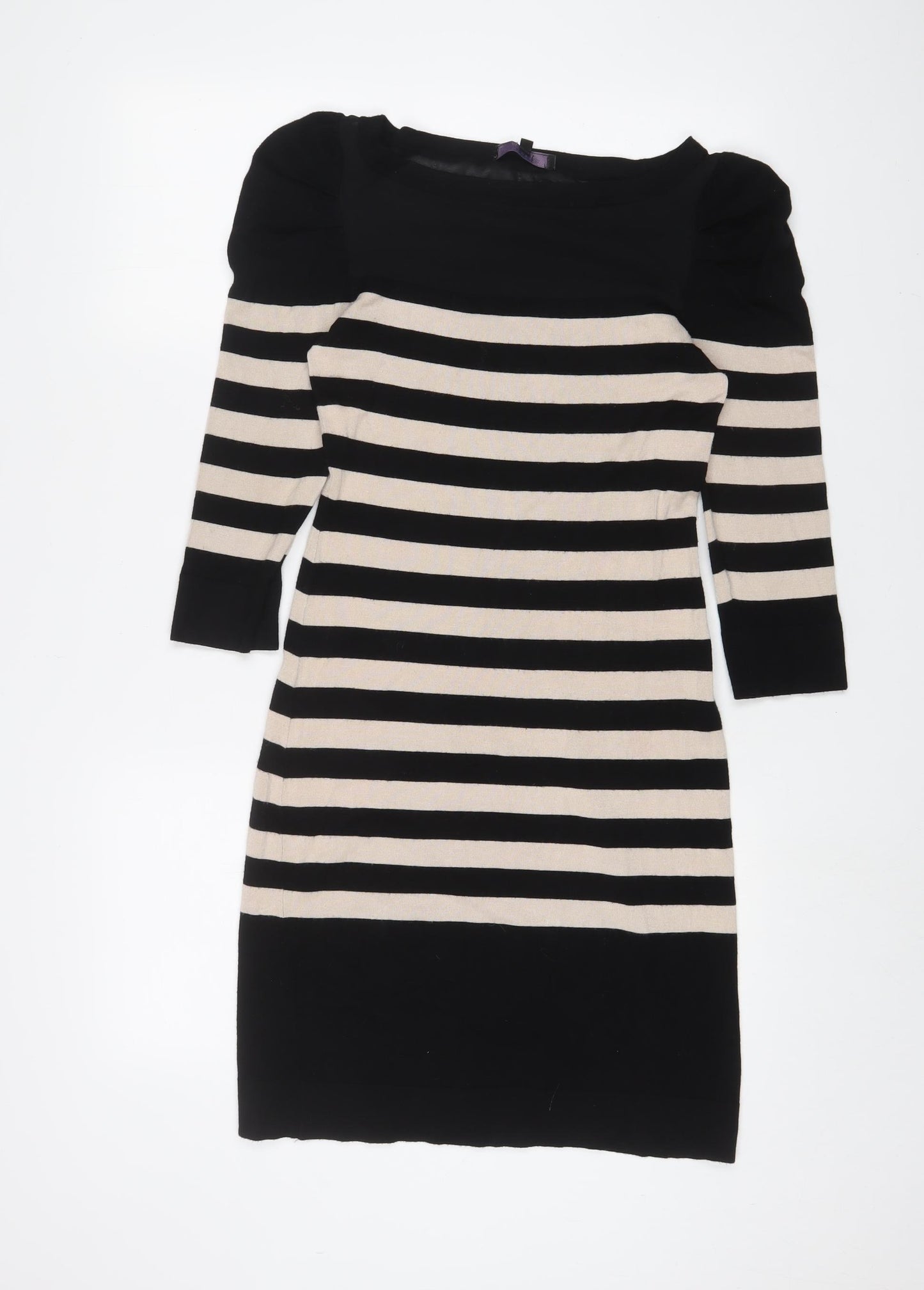 Coast Womens Black Striped Viscose Jumper Dress Size 10 Boat Neck Pullover