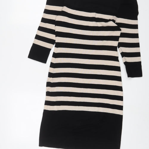 Coast Womens Black Striped Viscose Jumper Dress Size 10 Boat Neck Pullover