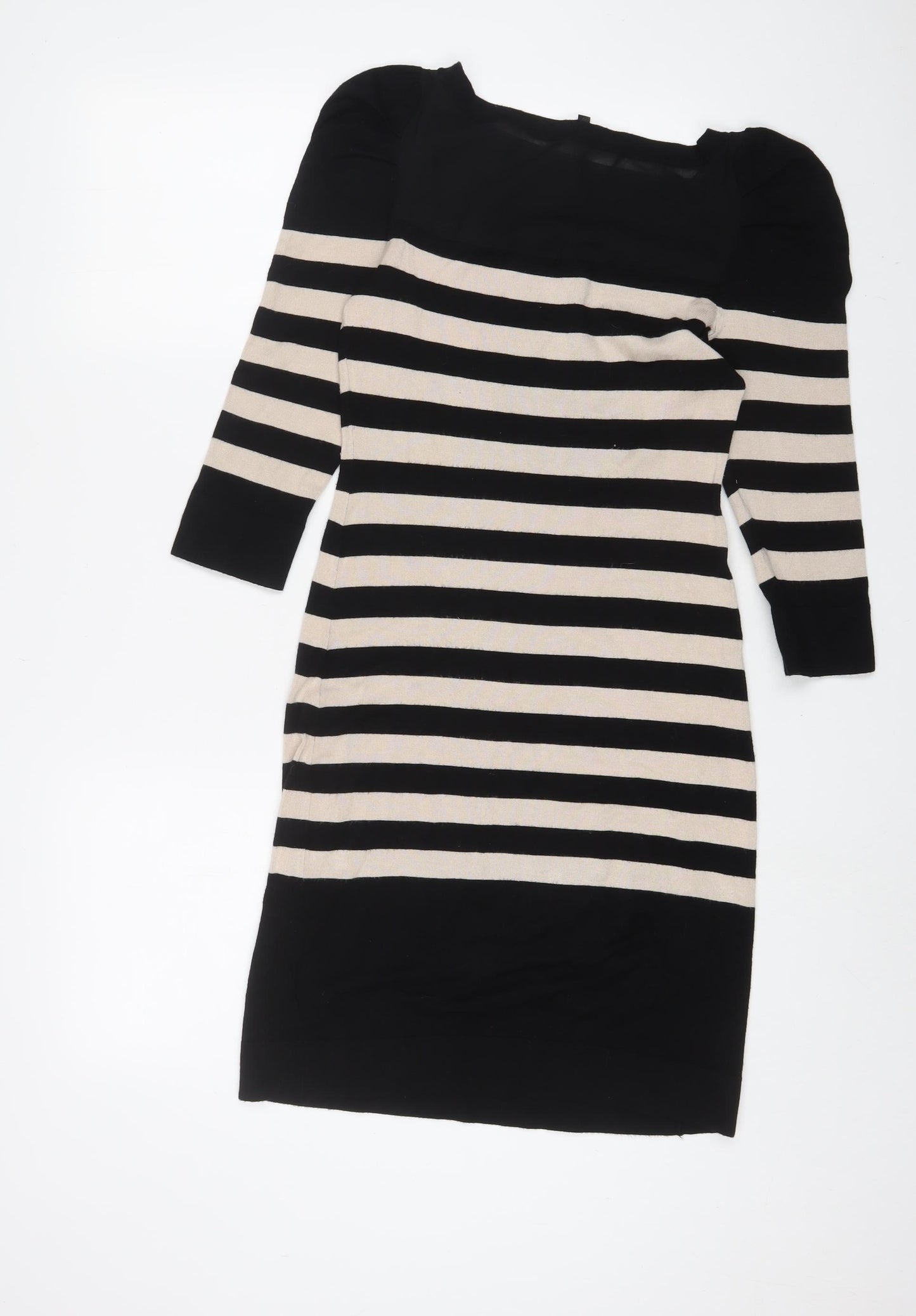 Coast Womens Black Striped Viscose Jumper Dress Size 10 Boat Neck Pullover
