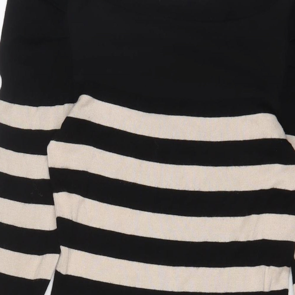 Coast Womens Black Striped Viscose Jumper Dress Size 10 Boat Neck Pullover