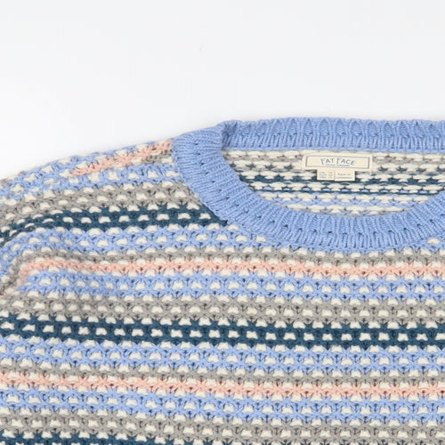 Fat Face Womens Blue Crew Neck Striped Acrylic Pullover Jumper Size 14