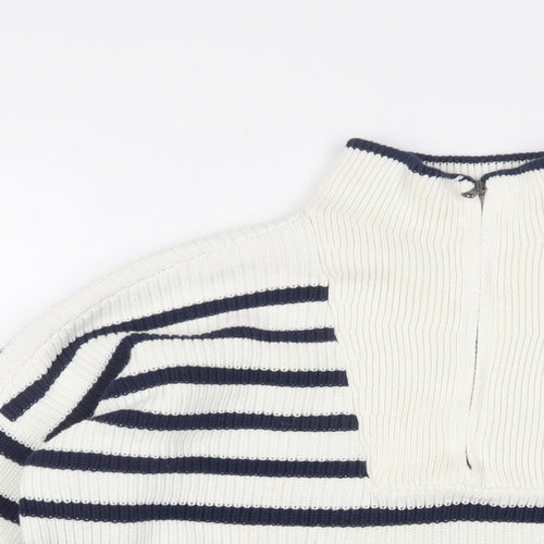 Landsend Womens White Striped Cotton Pullover Sweatshirt Size S Zip
