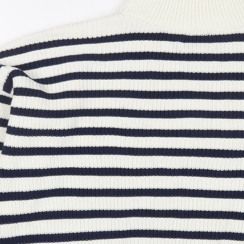 Landsend Womens White Striped Cotton Pullover Sweatshirt Size S Zip