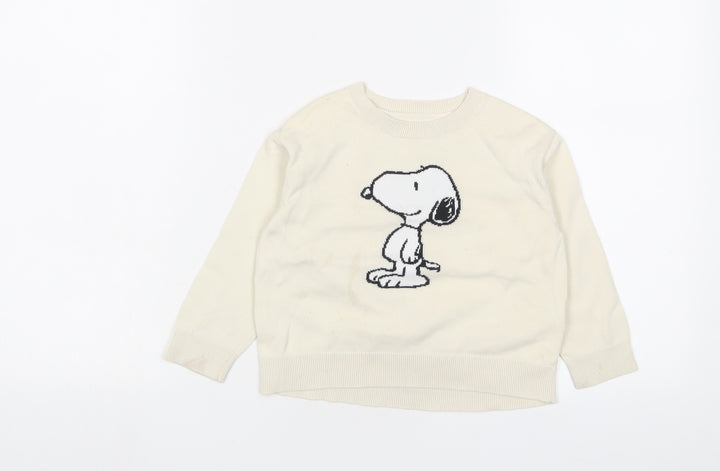 Peanuts Girls Ivory Crew Neck Cotton Pullover Jumper Size 3 Years Pullover - Embroidered