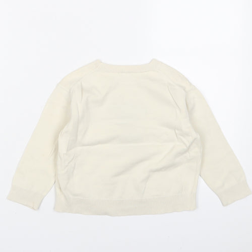 Peanuts Girls Ivory Crew Neck Cotton Pullover Jumper Size 3 Years Pullover - Embroidered