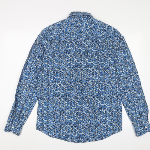 Penguin' Mens Blue Floral Cotton Button-Up Size M Collared Button