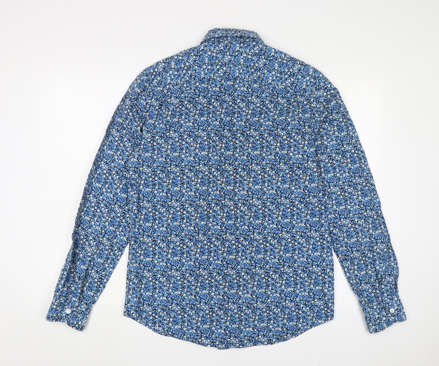 Penguin' Mens Blue Floral Cotton Button-Up Size M Collared Button