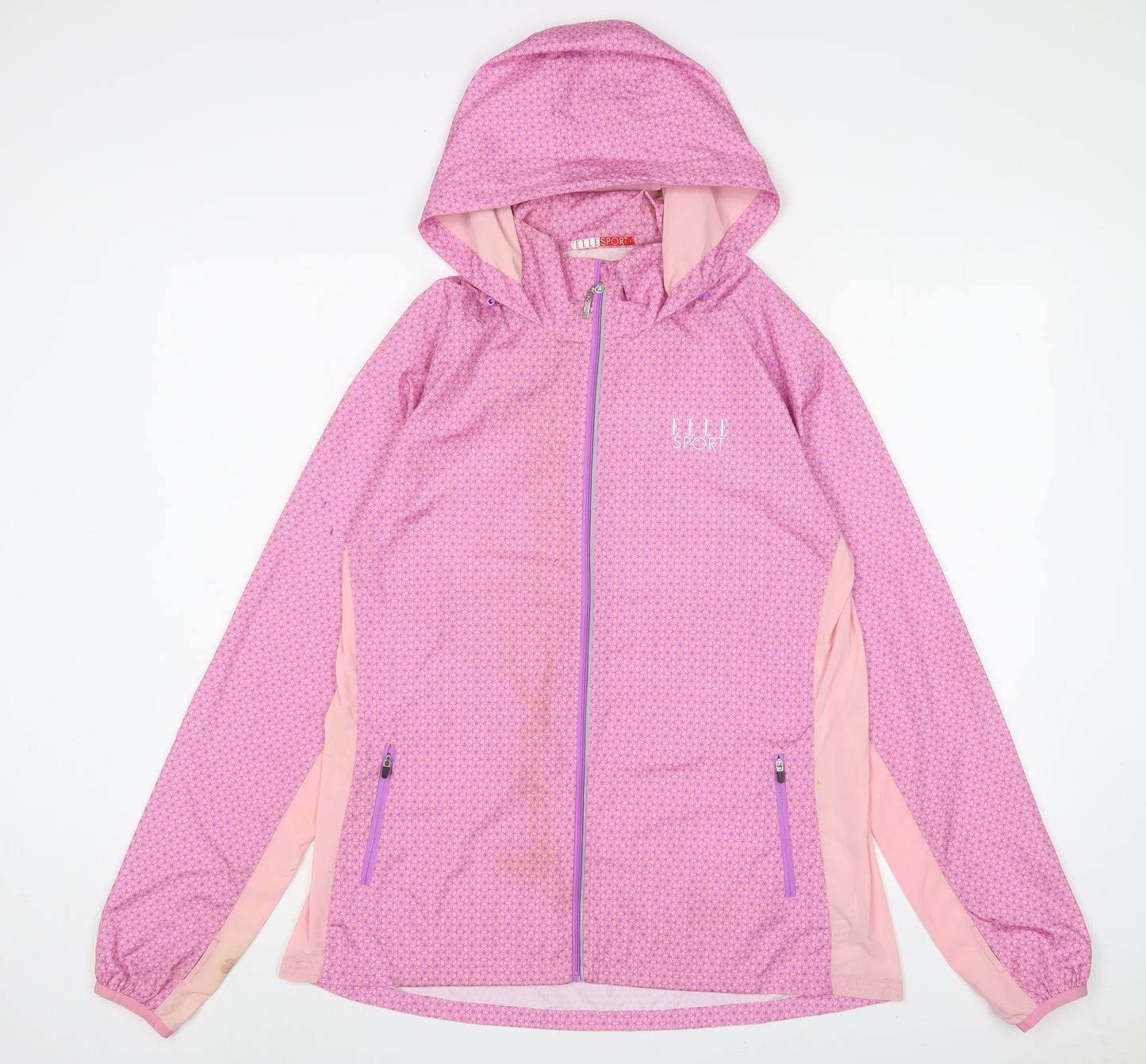 Elle Sport Womens Pink Geometric Jacket Size L Zip - Logo