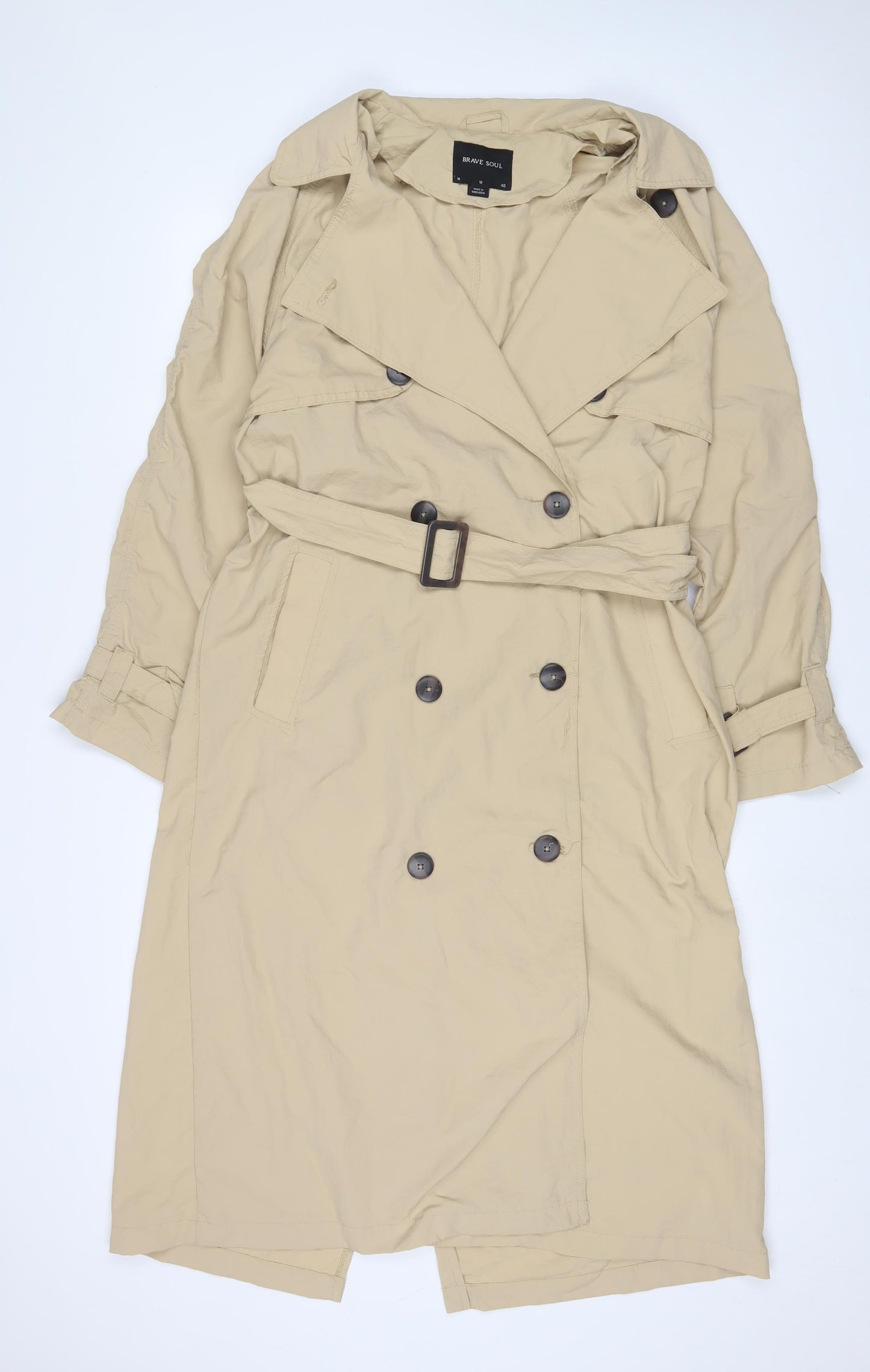 Brave Soul Womens Beige Overcoat Coat Size 12 Button - Belted