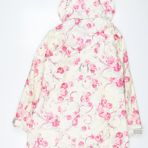 SOS JENSON Womens White Floral Rain Coat Coat Size M Zip