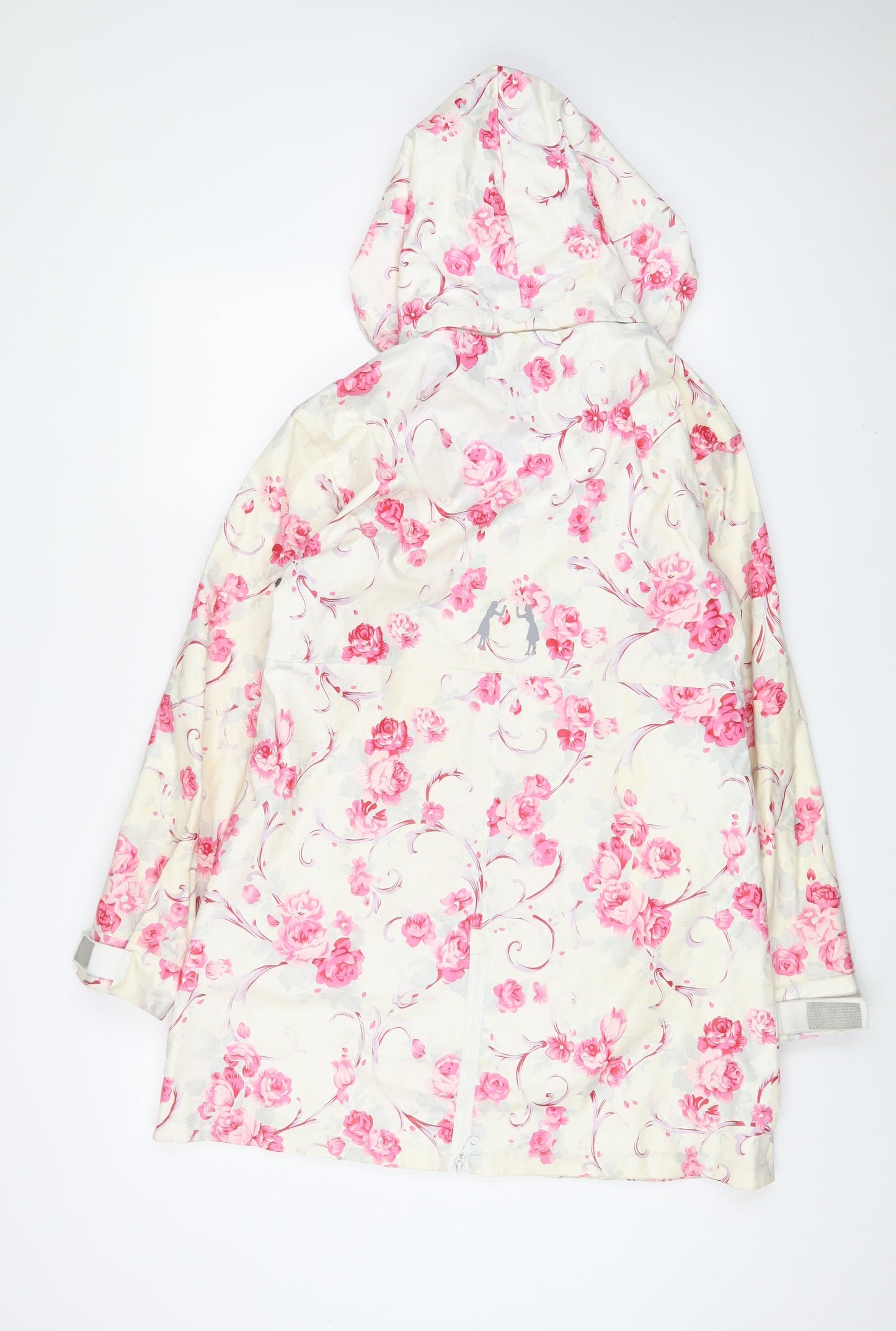 SOS JENSON Womens White Floral Rain Coat Coat Size M Zip
