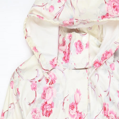 SOS JENSON Womens White Floral Rain Coat Coat Size M Zip
