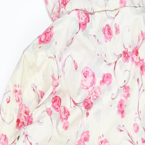 SOS JENSON Womens White Floral Rain Coat Coat Size M Zip
