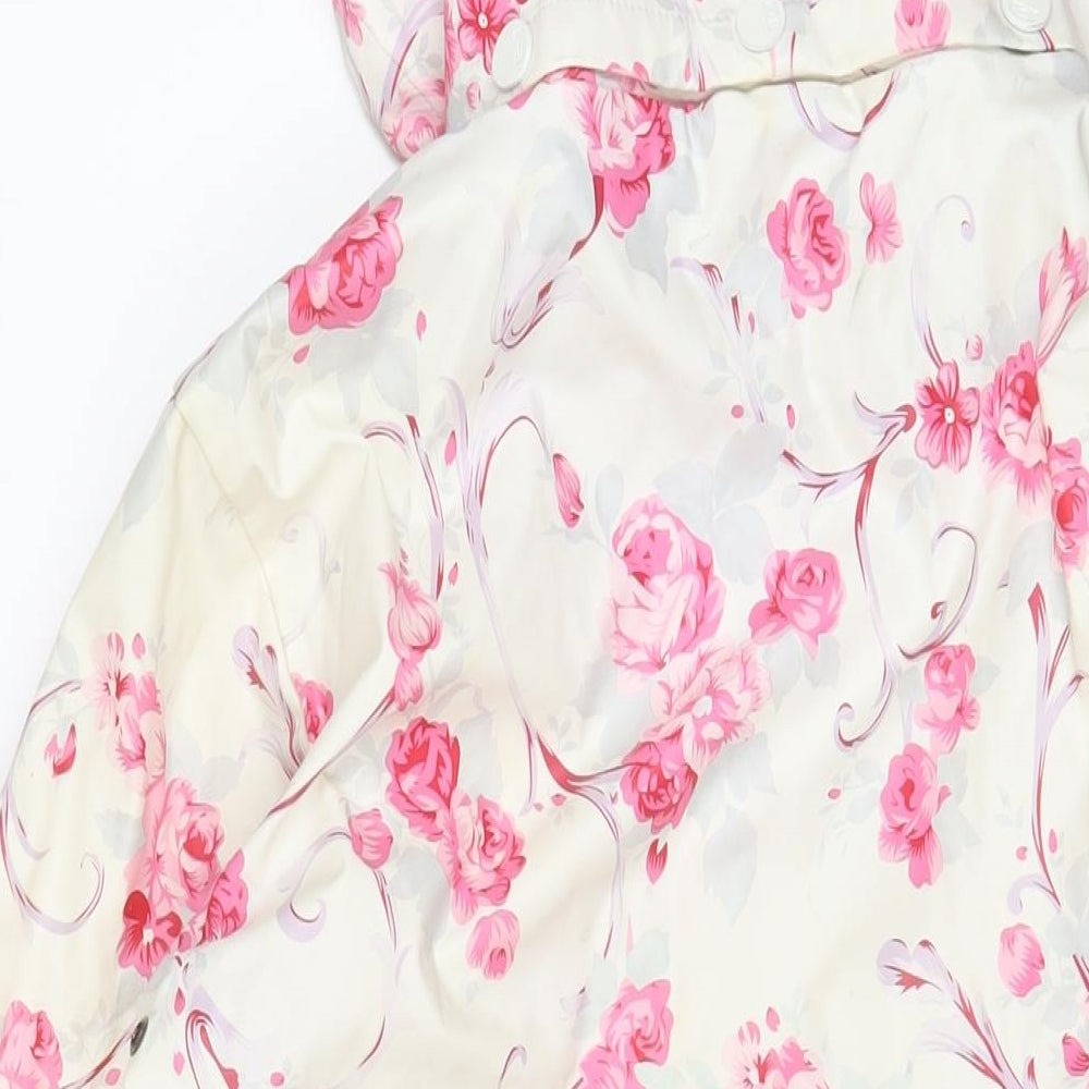 SOS JENSON Womens White Floral Rain Coat Coat Size M Zip