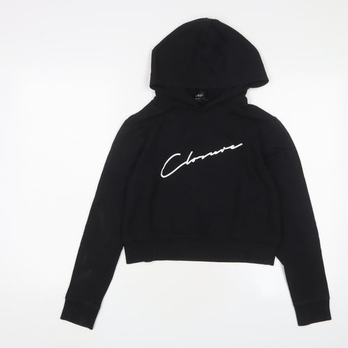Closure Girls Black Cotton Pullover Hoodie Size 13 Years Pullover - Logo