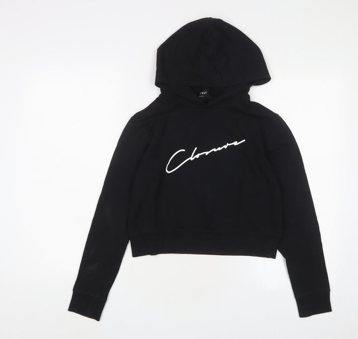 Closure Girls Black Cotton Pullover Hoodie Size 13 Years Pullover - Logo