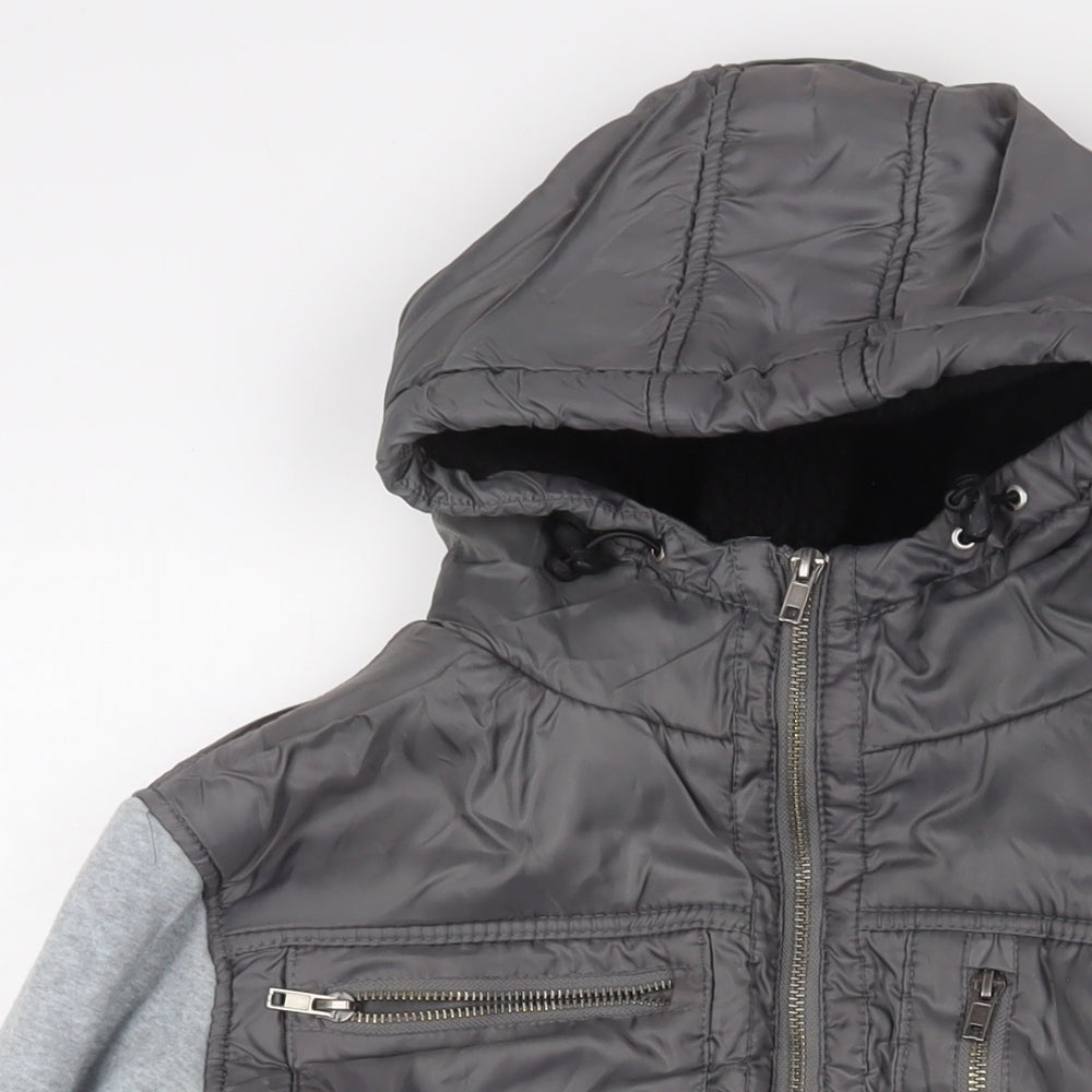 Fabric Womens Grey Bomber Jacket Jacket Size L Zip - Zip Pockets