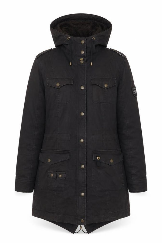 Front view of ESPRIT women’s brown jacket coat, size M, zip - logo, embroidered