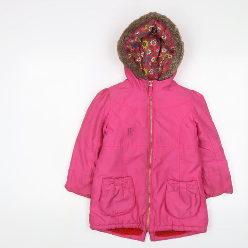 Mini Club Girls Pink Basic Coat Coat Size 5-6 Years Zip - Logo, Embroidered