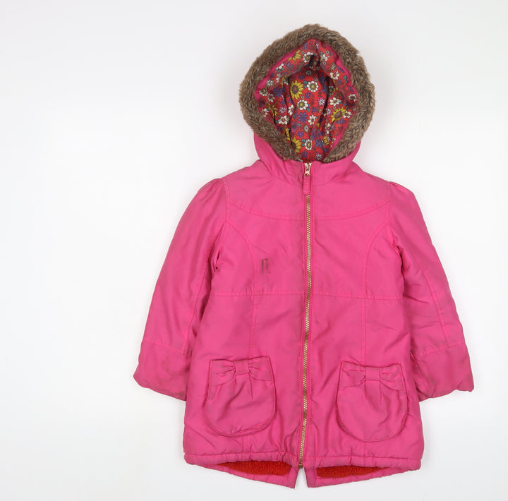 Mini Club Girls Pink Basic Coat Coat Size 5-6 Years Zip - Logo, Embroidered