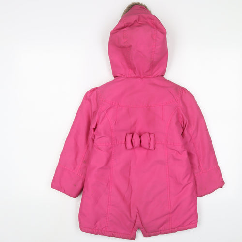 Mini Club Girls Pink Basic Coat Coat Size 5-6 Years Zip - Logo, Embroidered