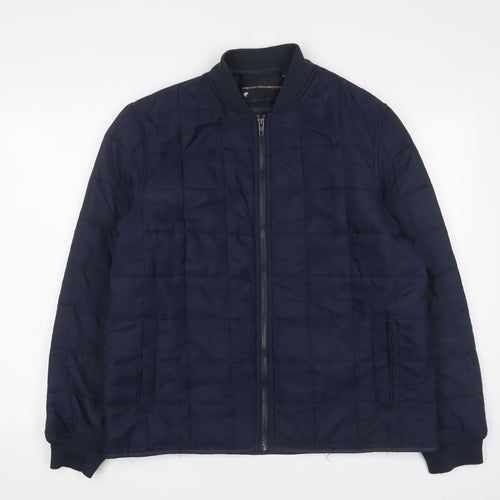 French Connection Mens Blue Quilted Jacket Size L Zip