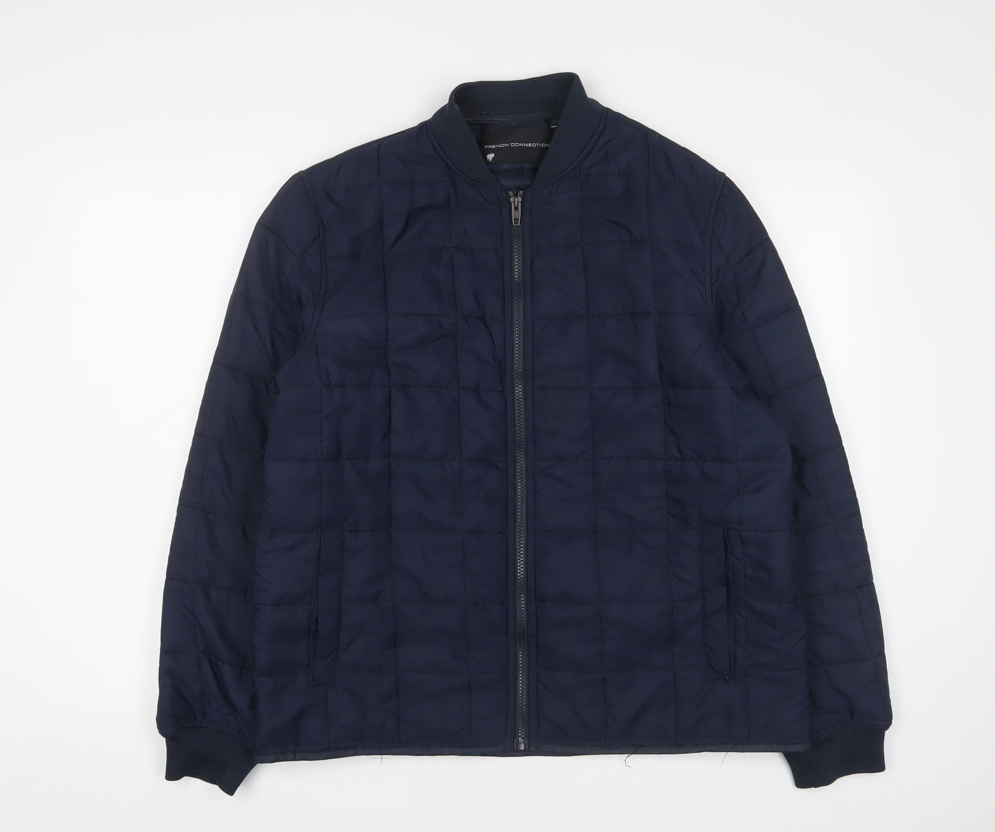 French Connection Mens Blue Quilted Jacket Size L Zip