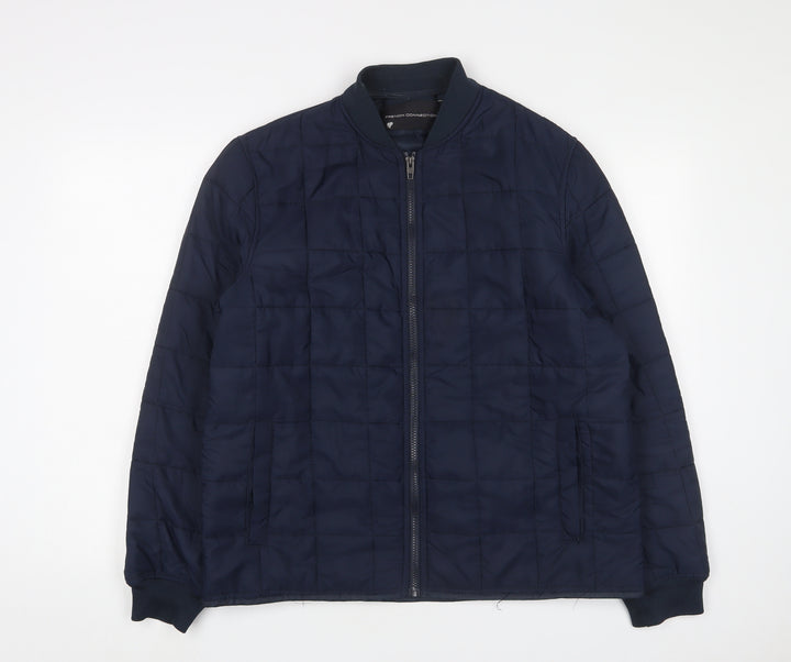French Connection Mens Blue Quilted Jacket Size L Zip