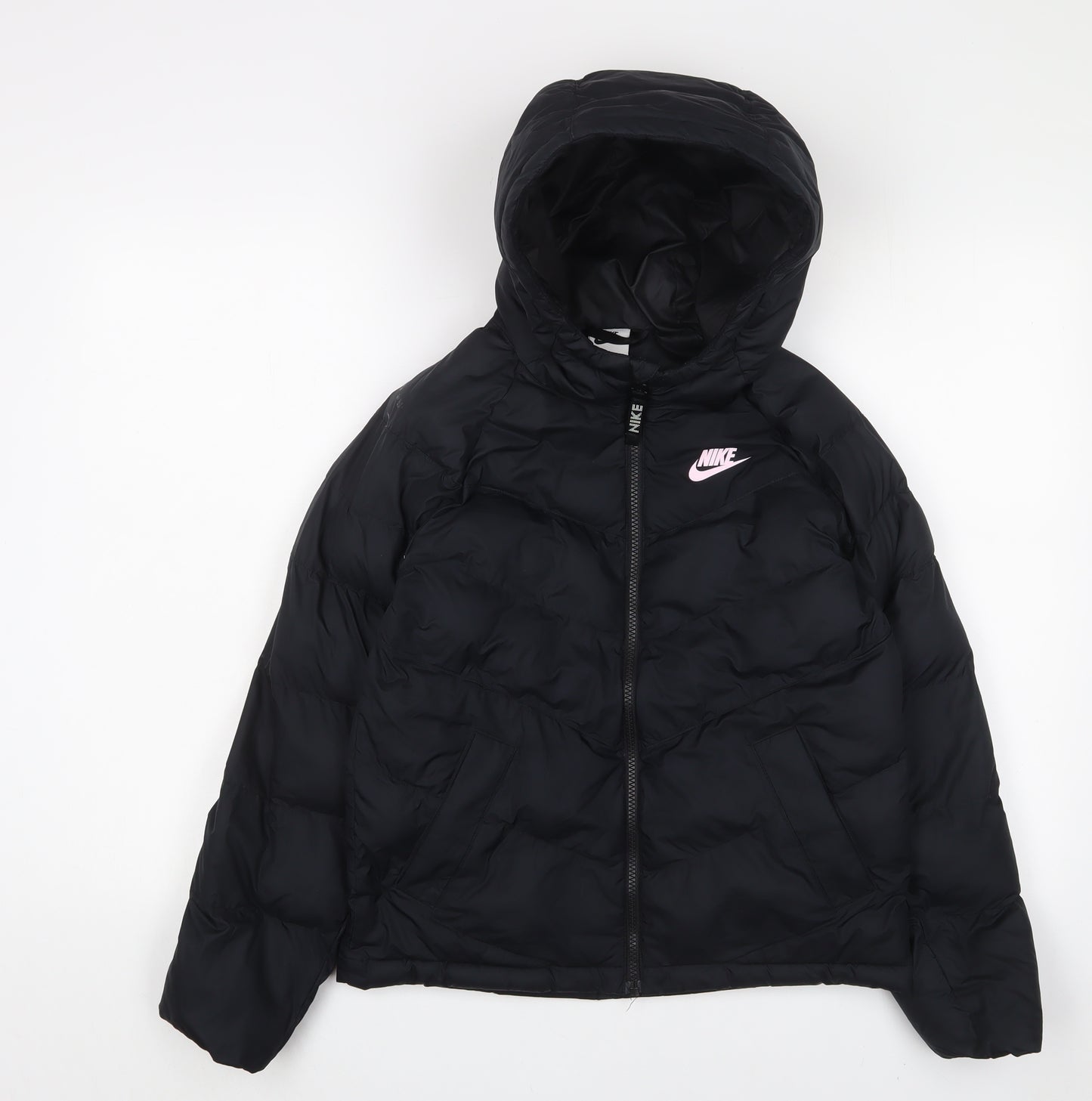 Nike Boys Black Basic Coat Coat Size 9-10 Years Zip - Logo