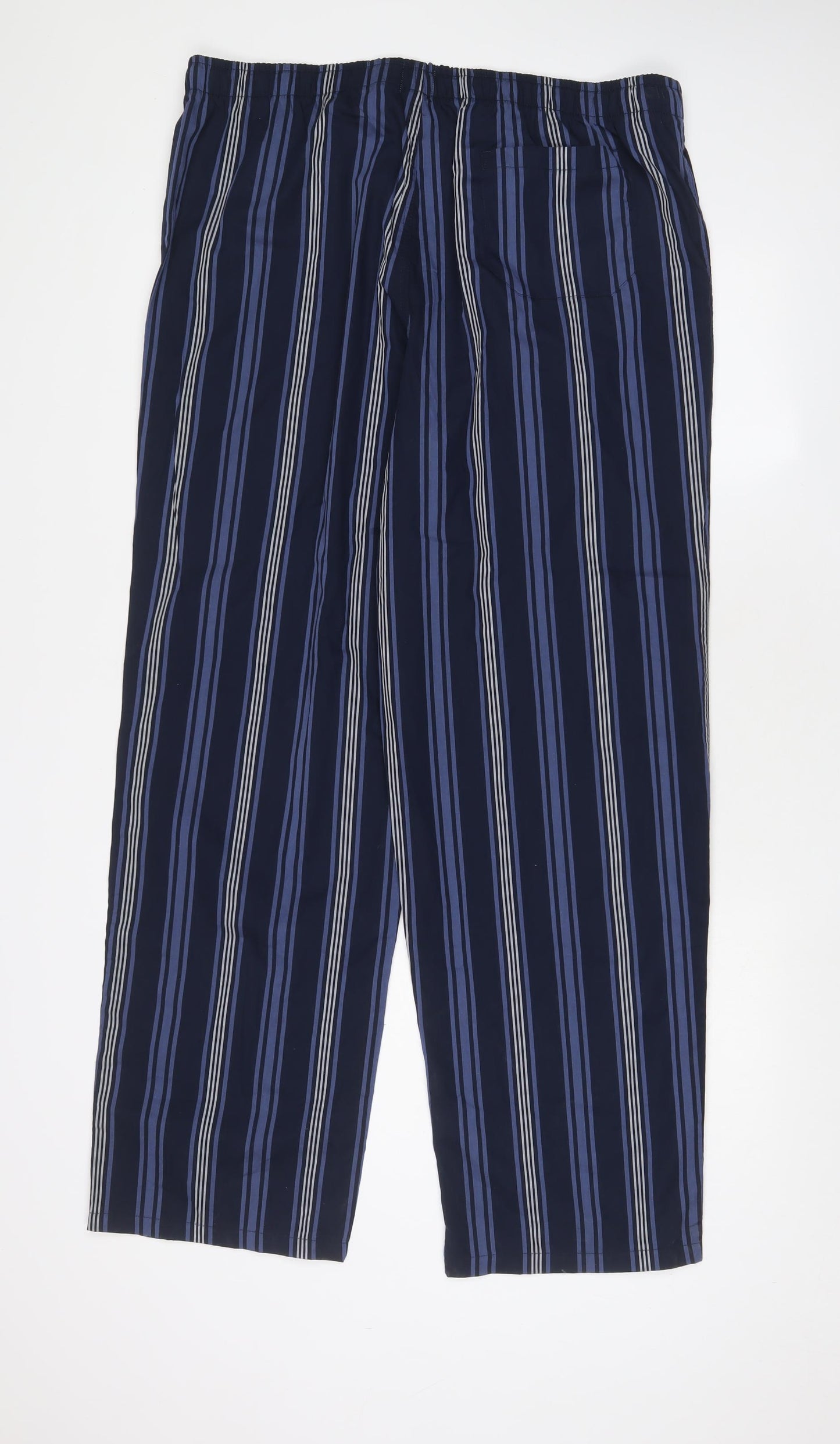 John Lewis Mens Blue Striped Cotton Pyjama Pants Size XL Drawstring