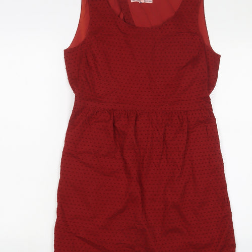 Jack Wills Womens Red Polka Dot Cotton A-Line Size 12 Scoop Neck Pullover - Embroidered