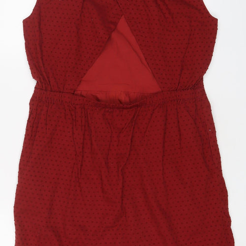 Jack Wills Womens Red Polka Dot Cotton A-Line Size 12 Scoop Neck Pullover - Embroidered