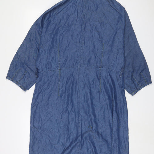 Oliver Bonas Womens Blue Cotton A-Line Size 16 Collared Button