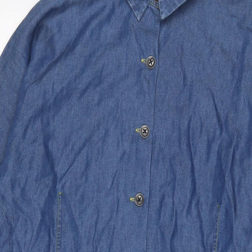 Oliver Bonas Womens Blue Cotton A-Line Size 16 Collared Button