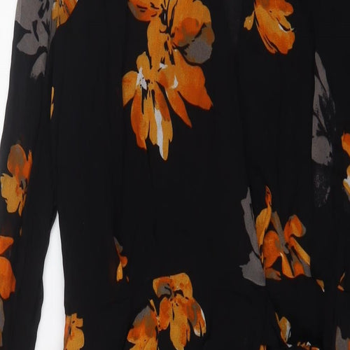 Copenhagen Womens Black Floral Polyester A-Line Size 14 V-Neck Tie