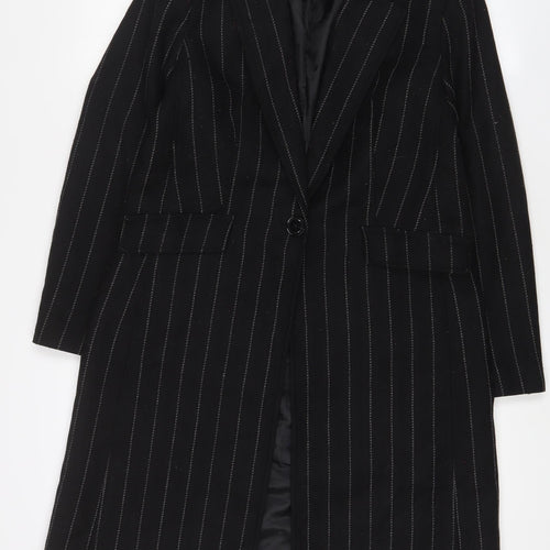 Marks and Spencer Womens Black Striped Overcoat Coat Size XS Button