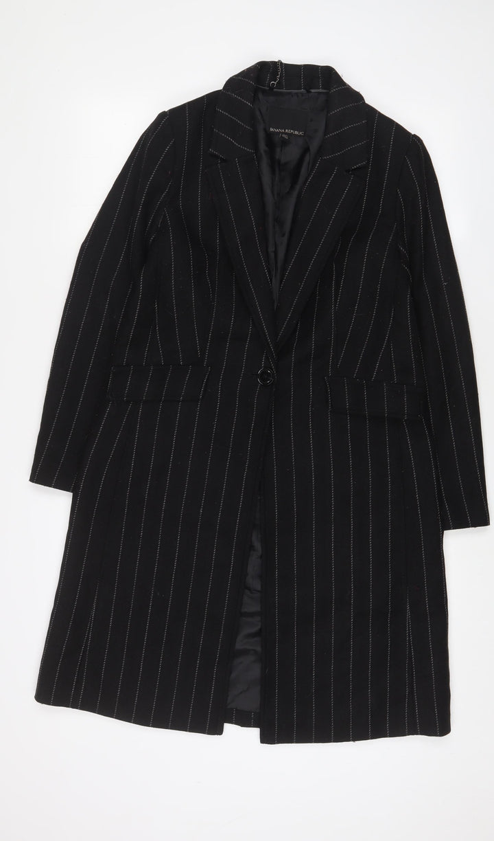 Marks and Spencer Womens Black Striped Overcoat Coat Size XS Button