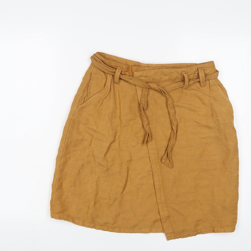 Promod Womens Yellow Hemp A-Line Skirt Size 8 Button - Belted