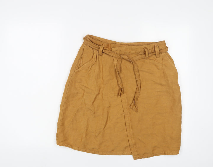 Promod Womens Yellow Hemp A-Line Skirt Size 8 Button - Belted