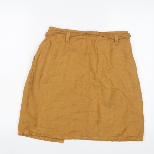 Promod Womens Yellow Hemp A-Line Skirt Size 8 Button - Belted