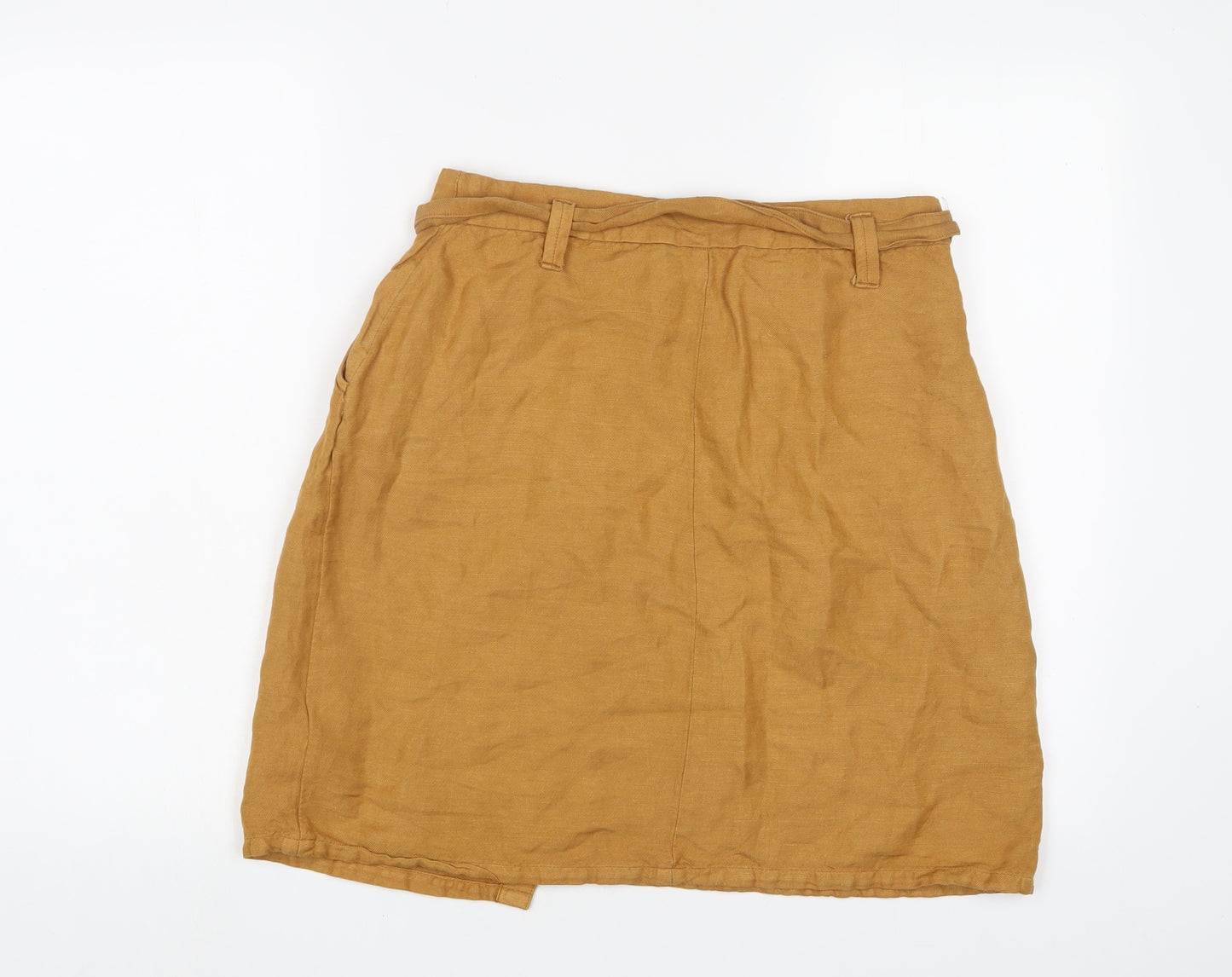 Promod Womens Yellow Hemp A-Line Skirt Size 8 Button - Belted