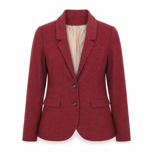 Front view of H&M women’s red jacket blazer, size UK 10, button
