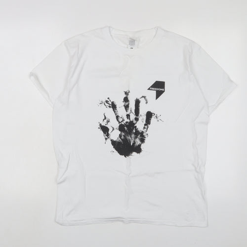 Freedome Womens White Cotton Basic T-Shirt Size S Crew Neck
