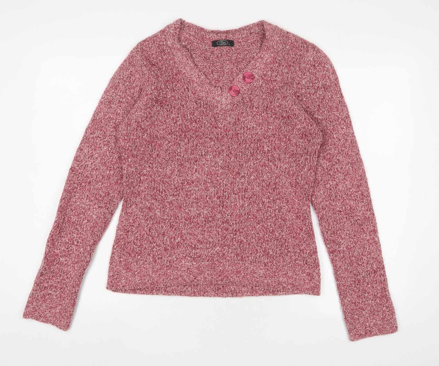 Bonmarché Womens Pink V-Neck Cotton Pullover Jumper Size 16