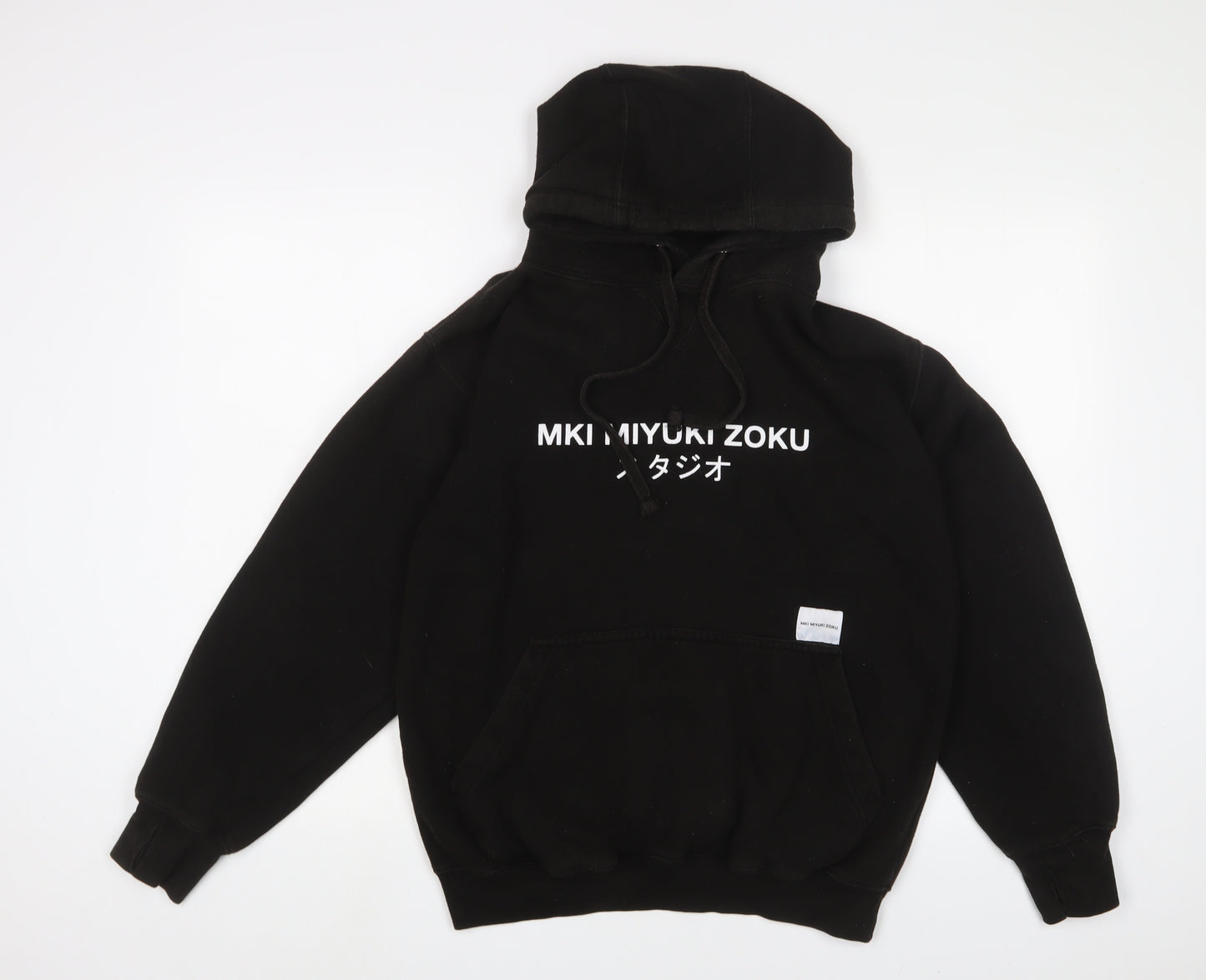 MKI MIYUKI ZOKU Mens Black Cotton Pullover Hoodie Size S - Logo, Embroidered