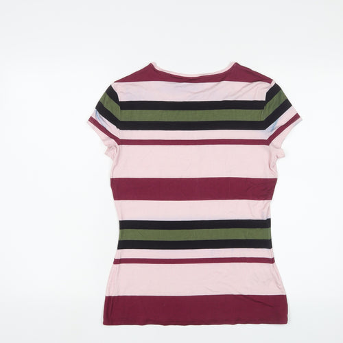 Ted Baker Womens Multicoloured Striped Viscose Basic T-Shirt Size S Crew Neck