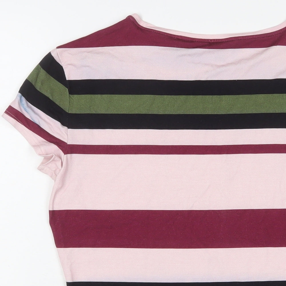 Ted Baker Womens Multicoloured Striped Viscose Basic T-Shirt Size S Crew Neck