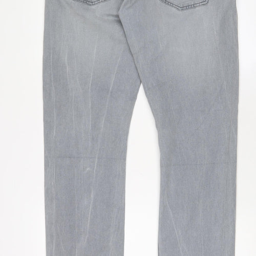 DENIM 73 Mens Grey Cotton Straight Jeans Size 36 in L34 in Regular Button - Long Leg